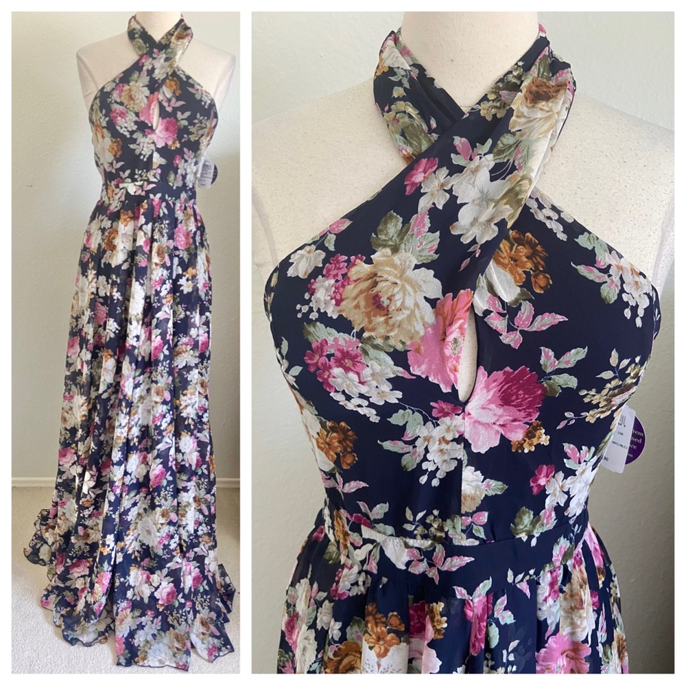 Windsor Navy and Pink Floral Maxi Dress